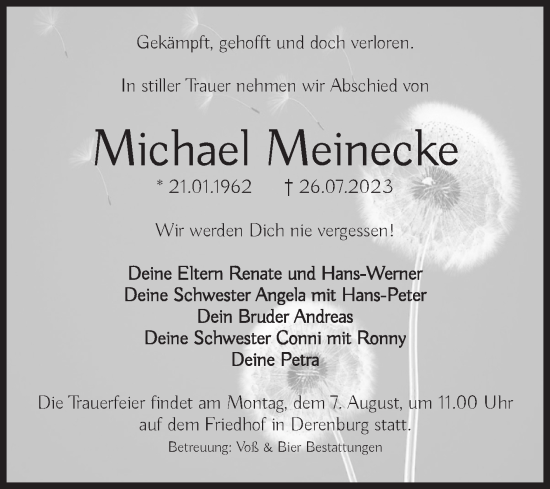 Traueranzeige von Michael Meinecke von Volksstimme Wernigerode