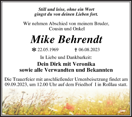 Traueranzeige von Mike Behrendt von Trauerkombi Dessau