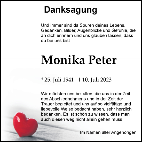Traueranzeige von Monika Peter von Trauerkombi Bitterfeld
