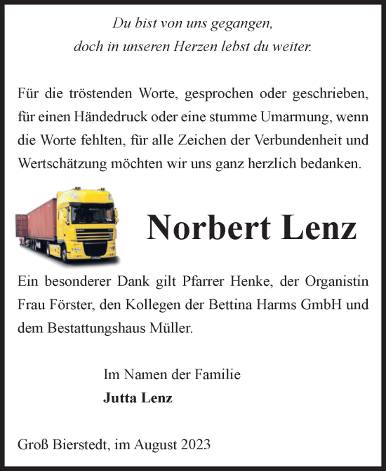 Traueranzeige von Norbert Lenz von Volksstimme Altmark West