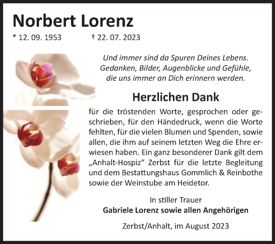 Traueranzeige von Norbert Lorenz von Volksstimme Zerbst