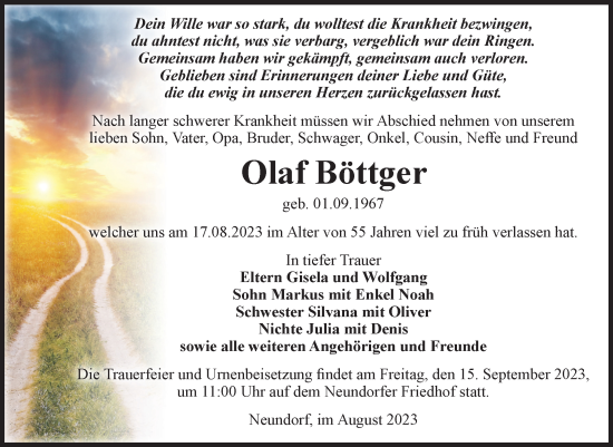 Traueranzeige von Olaf Böttger von Volksstimme Staßfurt