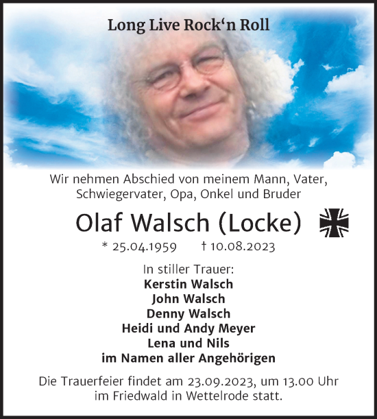 Traueranzeige von Olaf Walsch von Trauerkombi Sangerhausen