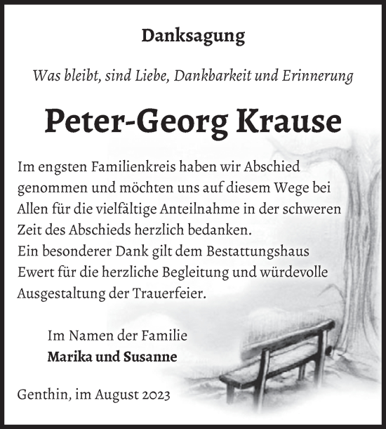 Traueranzeige von Peter-Georg Krause von Volksstimme Burg/Genthin