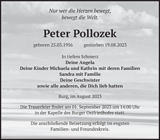 Traueranzeige von Peter Pollozek von Volksstimme Burg/Genthin