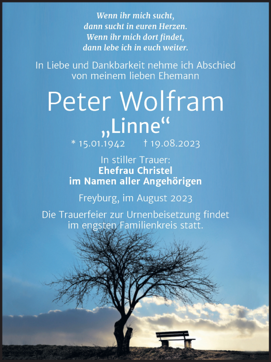 Traueranzeige von Peter Wolfram von Naumburger Tageblatt