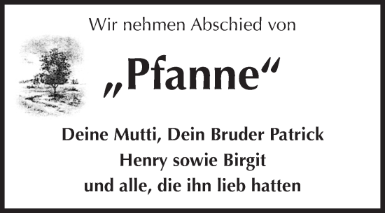 Traueranzeige von Pfanne  von Volksstimme Wernigerode