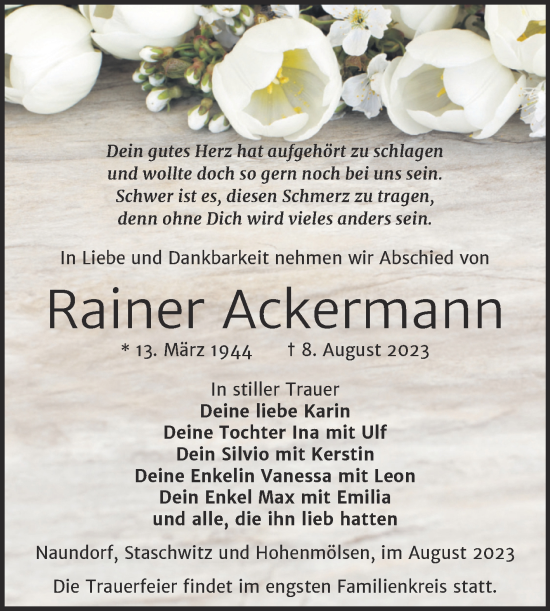 Traueranzeige von Rainer Ackermann von Trauerkombi Weißenfels