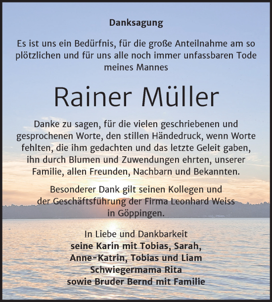 Traueranzeige von Rainer Müller von Trauerkombi Sangerhausen