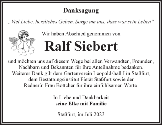 Traueranzeige von Ralf Siebert von Volksstimme Staßfurt