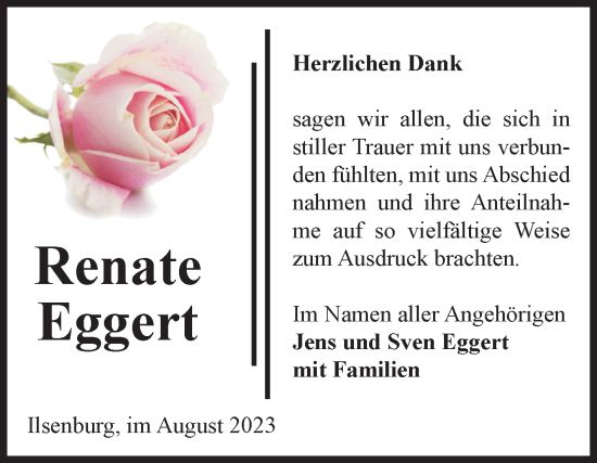 Traueranzeige von Renate Eggert von Volksstimme Wernigerode