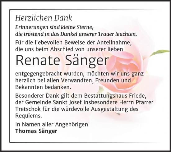 Traueranzeige von Renate Sänger von Trauerkombi Dessau