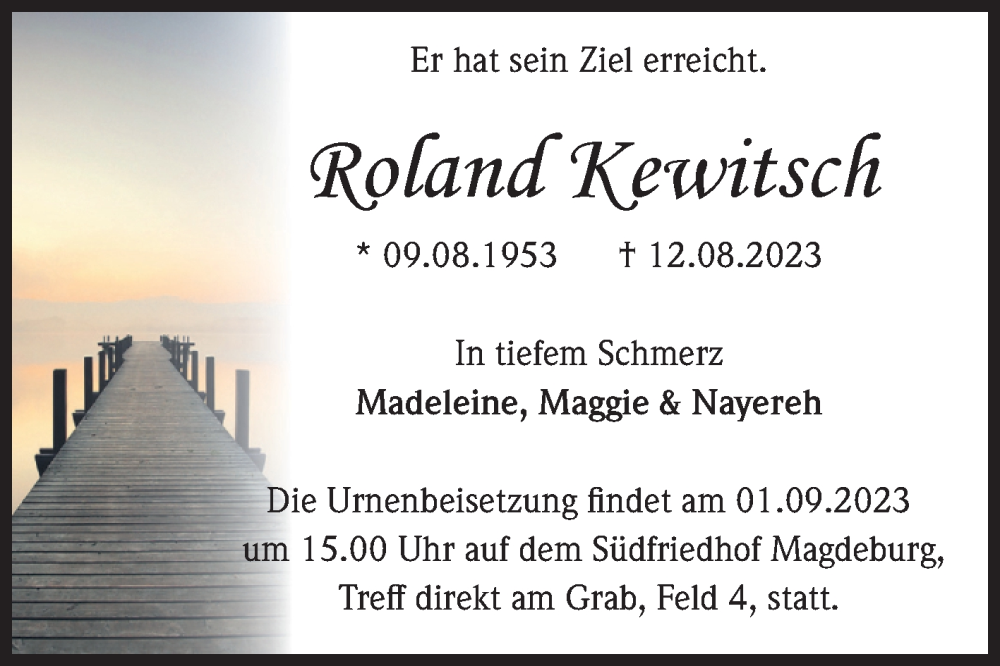  Traueranzeige für Roland Kewitsch vom 19.08.2023 aus Volksstimme Magdeburg