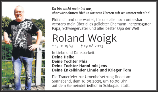 Traueranzeige von Roland Woigk von Trauerkombi Merseburg