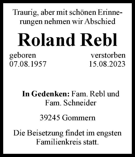 Traueranzeige von Roland Rebl Rebl von Volksstimme Burg/Genthin