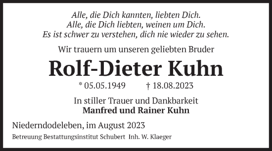 Traueranzeige von Rolf-Dieter Kuhn von Volksstimme Haldensleben/Wolmirstedt