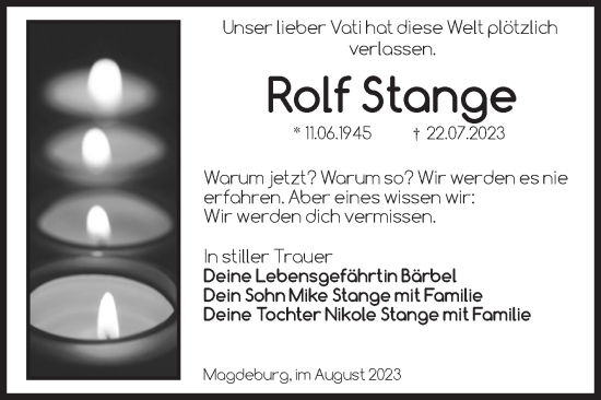 Traueranzeige von Rolf Stange von Volksstimme Magdeburg