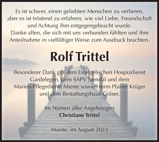 Traueranzeige von Rolf Trittel von Volksstimme Altmark West