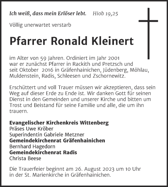 Traueranzeige von Ronald Kleinert 