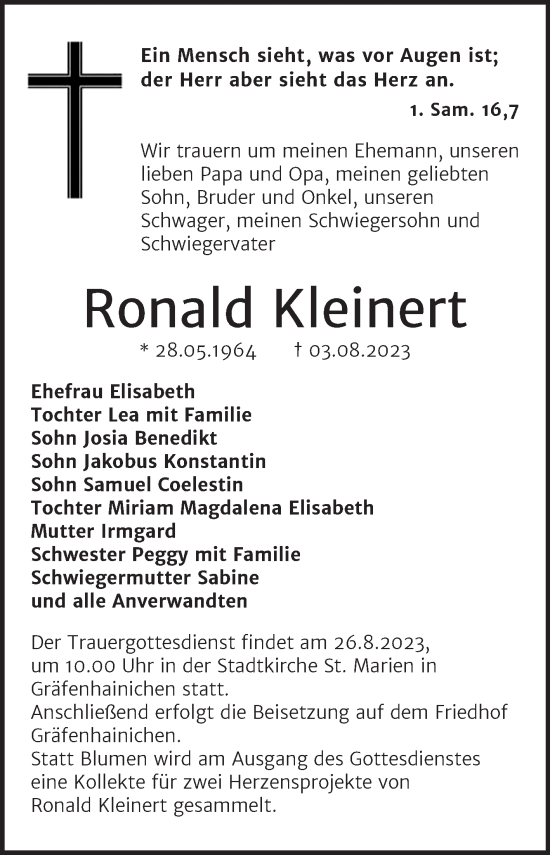 Traueranzeige von Ronald Kleinert von Trauerkombi Wittenberg