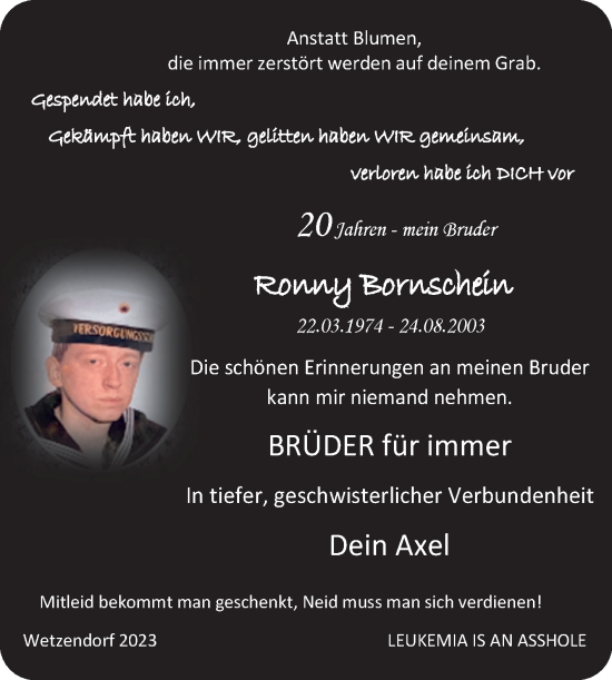 Traueranzeige von Ronny Bornschein von Naumburger Tageblatt