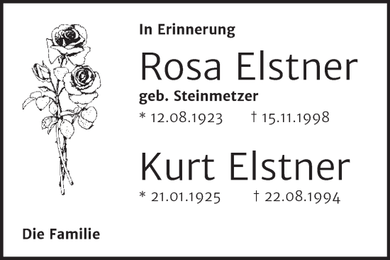 Traueranzeige von Rosa und Kurt Elstner von Mitteldeutsche Zeitung Aschersleben