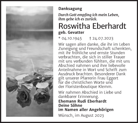 Traueranzeige von Roswitha Eberhardt von Trauerkombi Merseburg