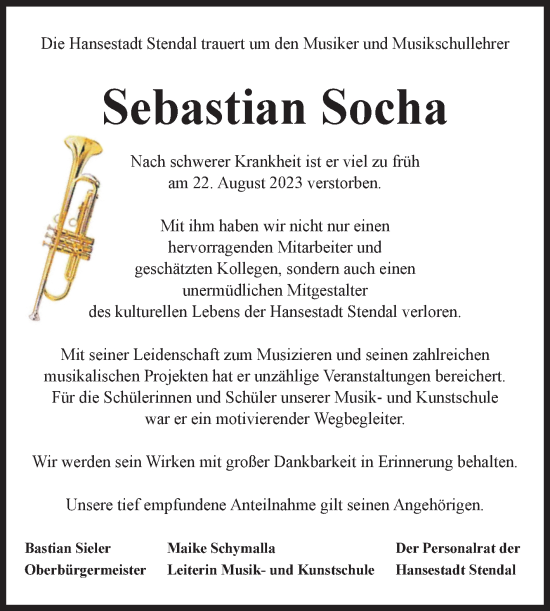 Traueranzeige von Sebastian Socha 