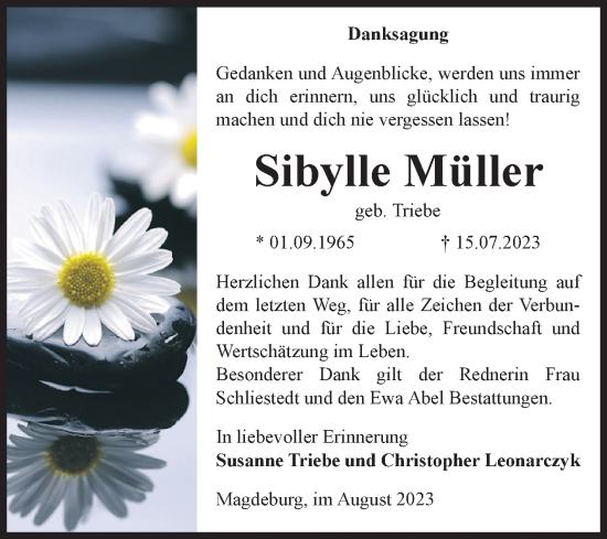 Traueranzeige von Sibylle Müller von Volksstimme Magdeburg