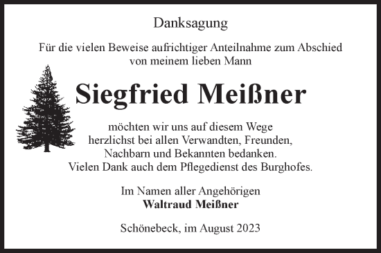 Traueranzeige von Siegfried Meißner von Volksstimme Schönebeck
