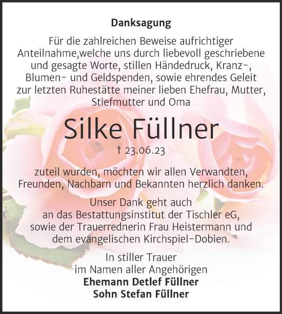 Traueranzeige von Silke Füllner von Trauerkombi Wittenberg