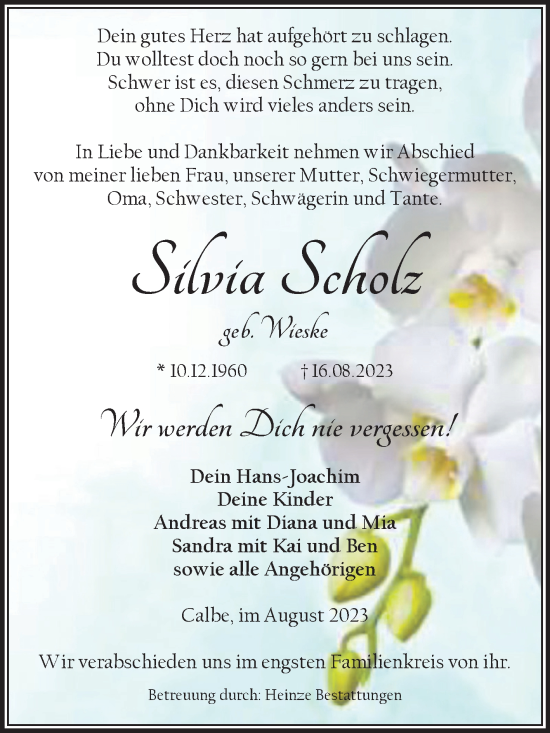 Traueranzeige von Silvia Scholz von Volksstimme Schönebeck