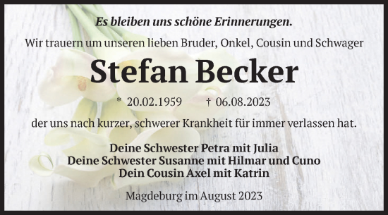 Traueranzeige von Stefan Becker von Volksstimme Magdeburg