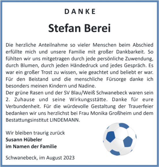 Traueranzeige von Stefan Berei von Volksstimme Halberstadt