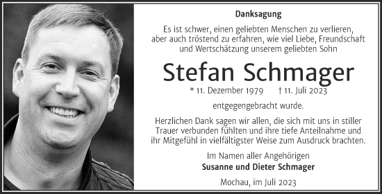 Traueranzeige von Stefan Schmager von Trauerkombi Wittenberg