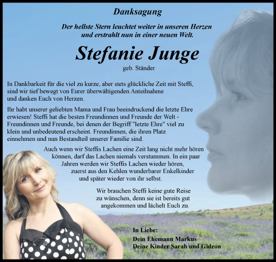 Traueranzeige von Stefanie Junge von Trauerkombi Quedlinburg