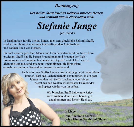 Traueranzeige von Stefanie Junge von Volksstimme Halberstadt