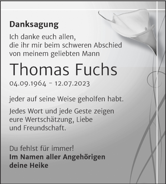 Traueranzeige von Thomas Fuchs von Trauerkombi Zeitz