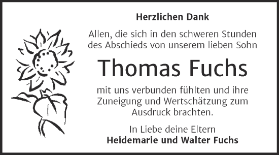 Traueranzeige von Thomas Fuchs von Trauerkombi Zeitz