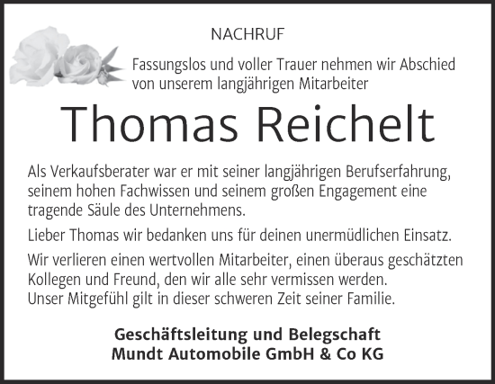 Traueranzeige von Thomas Reichelt von Mitteldeutsche Zeitung Halle/Saalkreis