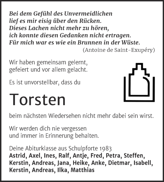 Traueranzeige von Torsten  von Naumburger Tageblatt