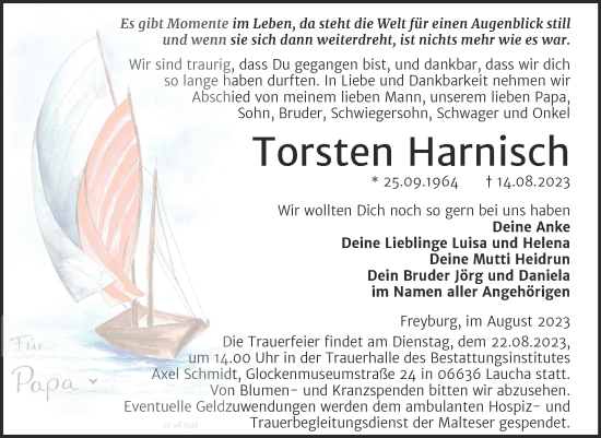 Traueranzeige von Torsten Harnisch von Naumburger Tageblatt