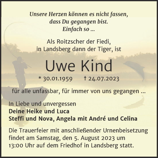 Traueranzeige von Uwe Kind von Trauerkombi Bitterfeld