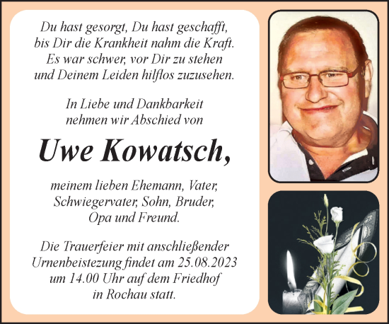 Traueranzeige von Uwe Kowatsch von Volksstimme Altmark Ost
