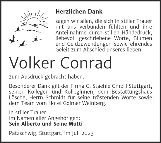 Traueranzeige von Volker Conrad von Trauerkombi Wittenberg