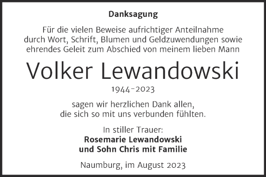 Traueranzeige von Volker Lewandowski von Wochenspiegel Naumburg/Nebra