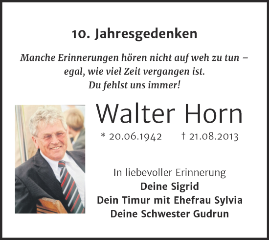 Traueranzeige von Walter Horn von Trauerkombi Dessau