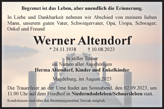 Traueranzeige von Werner Altendorf von Volksstimme Magdeburg