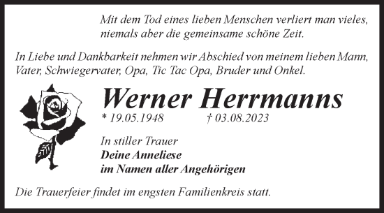Traueranzeige von Werner Herrmanns von Volksstimme Magdeburg