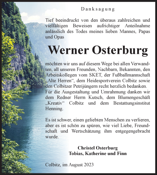 Traueranzeige von Werner Osterburg von Volksstimme Haldensleben/Wolmirstedt